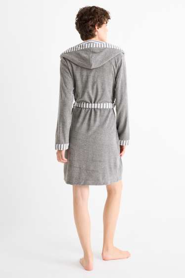 Dames - Frotté badjas, met capuchon - grijs-mix
