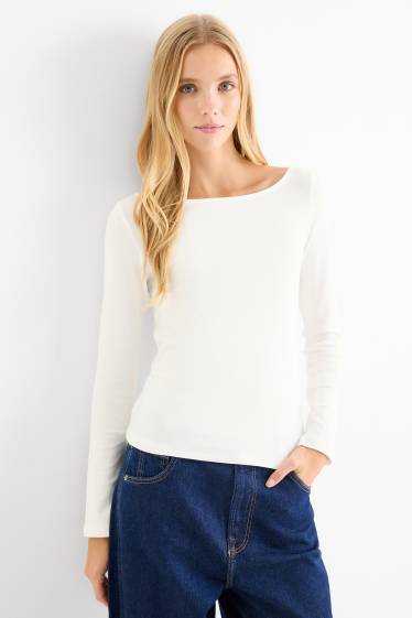 Damen - Langarmshirt - Slim Fit - weiss