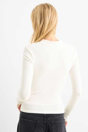 Dames - Poloshirt - slim fit - ribstof - wit