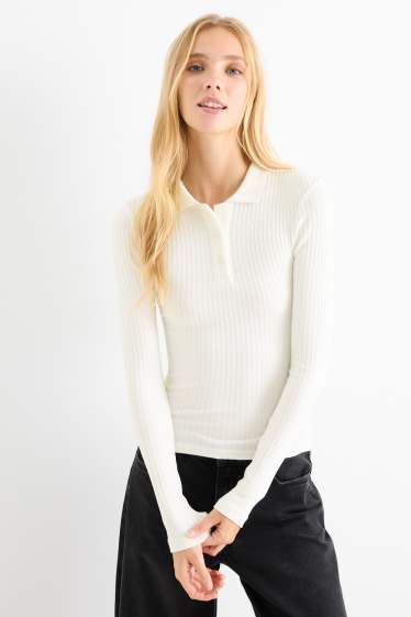 Dames - Poloshirt - slim fit - ribstof - wit