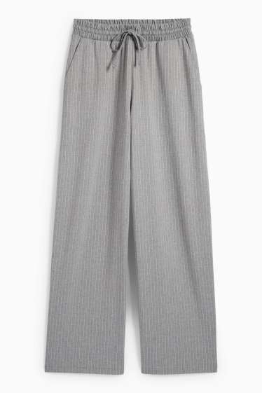 Mujer - Pantalón de jersey - high waist - wide leg - raya diplomática - gris