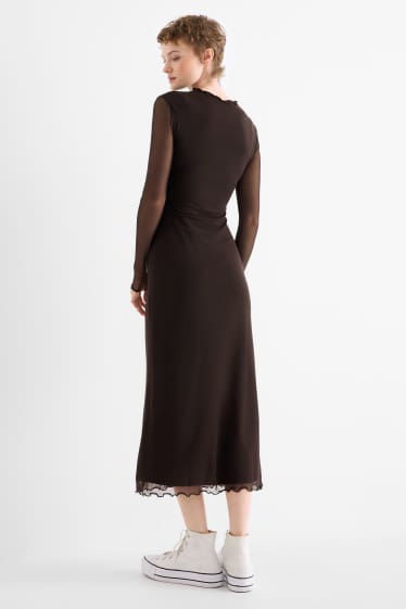Femmes - Robe en maille-filet - marron foncé