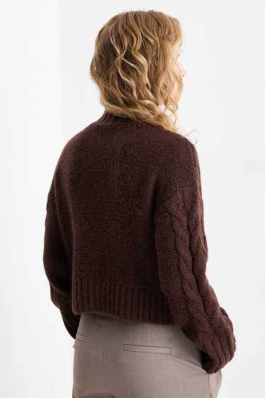 Femmes - Pull court - motif tressé - marron foncé