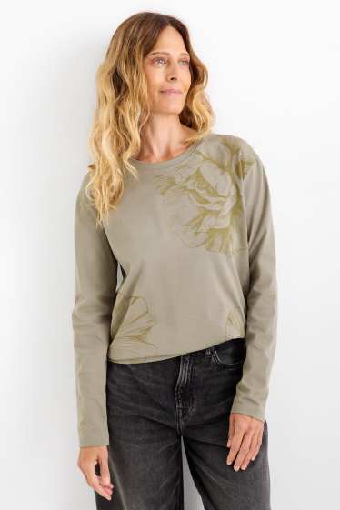 Dames - Longsleeve - gebloemd - groen