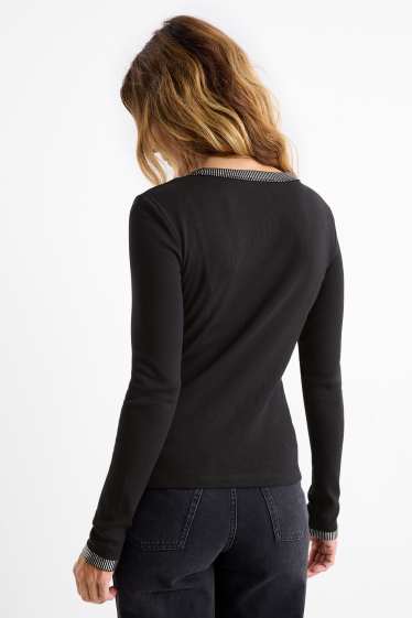 Damen - Langarmshirt - Slim Fit - gerippt - schwarz