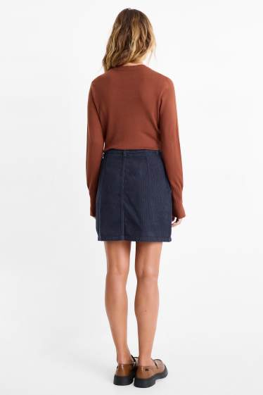 Femmes - Mini-jupe en velours côtelé - bleu foncé