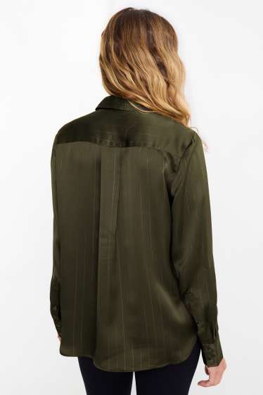 Donna - Blusa di raso - design gessato - verde scuro
