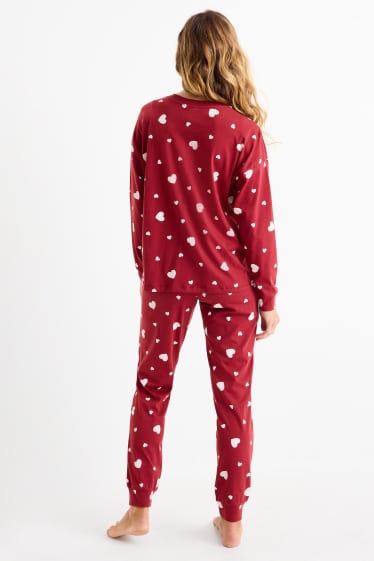 Damen - Pyjama - gemustert - dunkelrot