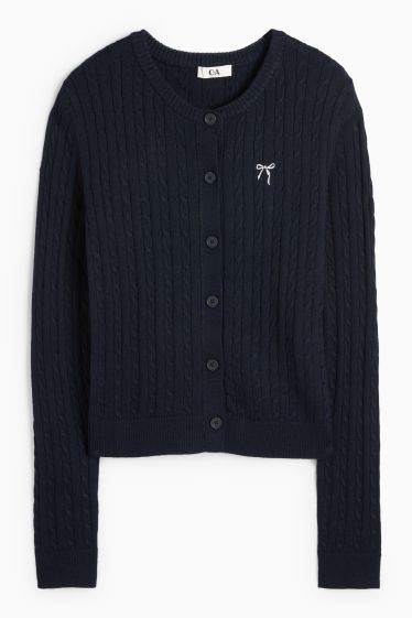 Femei - Cardigan tricotat - cu torsade - albastru închis