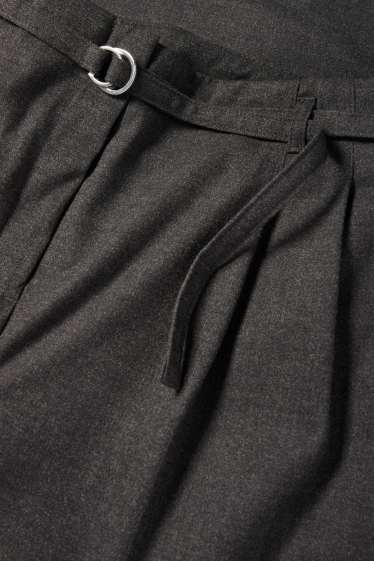 Women - Cloth trousers with belt - high-rise waist - wide leg - dark gray