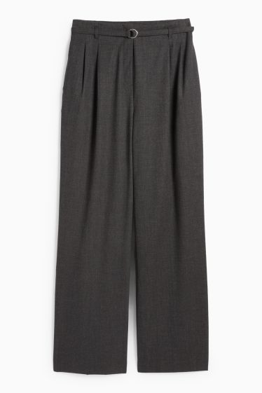 Women - Cloth trousers with belt - high-rise waist - wide leg - dark gray