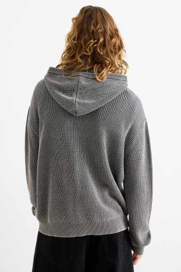 Men - Hooded jumper - ribbed - gray-melange
