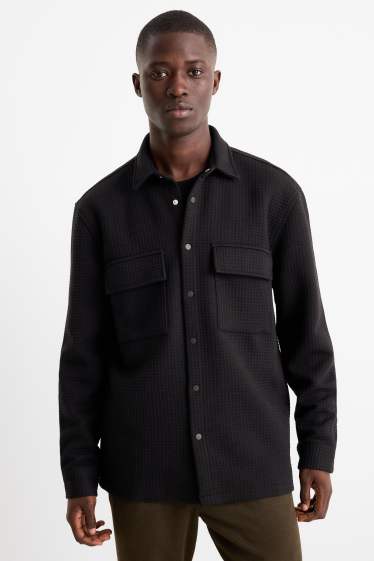 Men - Shirt jacket - relaxed fit - kent collar - textured - black