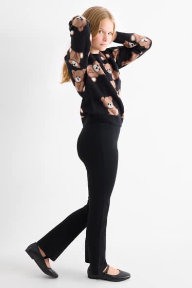 Enfants filles - Lot de 2 - leggings chauds de coupe évasée - noir / gris