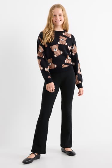 Enfants filles - Lot de 2 - leggings chauds de coupe évasée - noir / gris