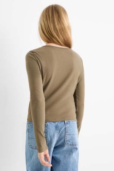 Kinderen: meisjes - Set van 2 - longsleeve - kaki