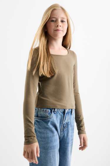 Kinderen: meisjes - Set van 2 - longsleeve - kaki