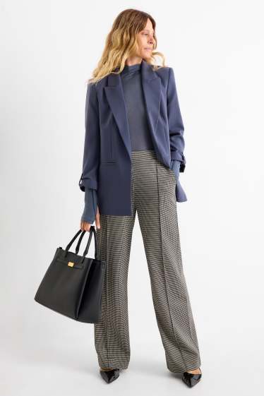 Femei - Pantaloni din jerseu - talie înaltă - wide leg - în carouri - negru / nej