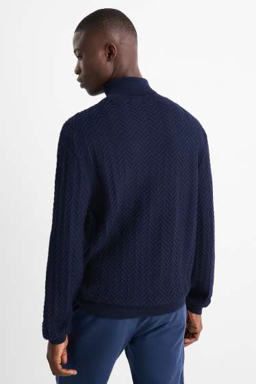 Uomo - Maglione dolcevita - tramato - blu scuro