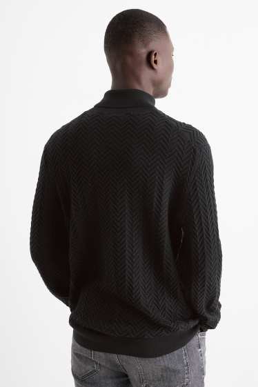 Herren - Rollkragenpullover - strukturiert - schwarz