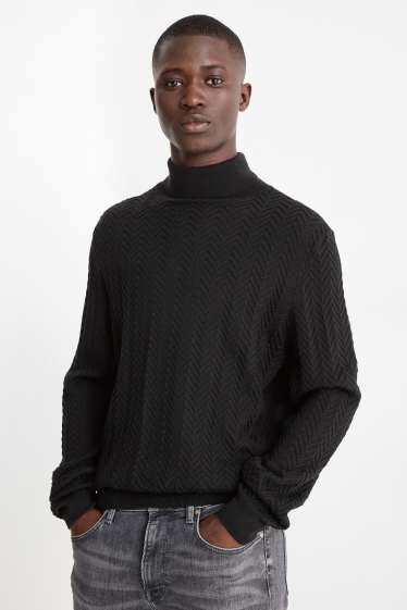 Herren - Rollkragenpullover - strukturiert - schwarz
