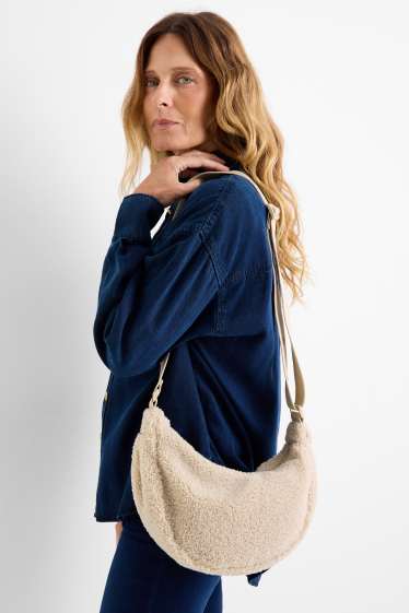 Damen - Teddy-Umhängetasche - beige
