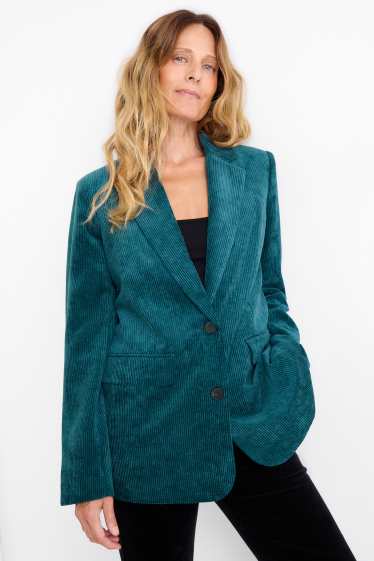 Mujer - Americana larga de pana - regular fit - petróleo