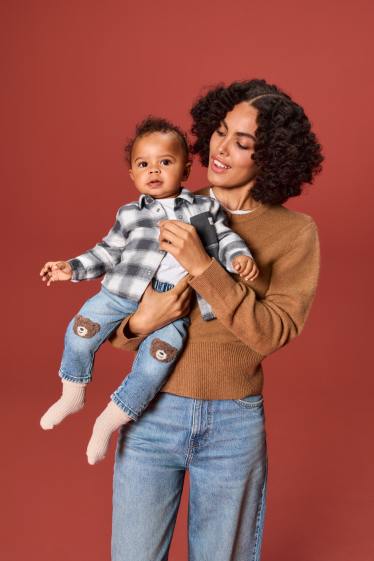 Baby Buben - Bärchen - Baby-Flanellhemd - kariert - grau