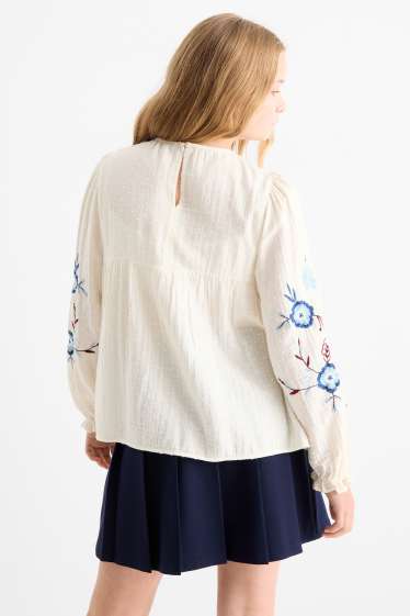 Niños: niñas - Flores - blusa - con textura - blanco roto