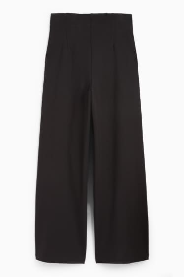 Women - Jersey trousers with belt - high-rise waist - wide leg - black