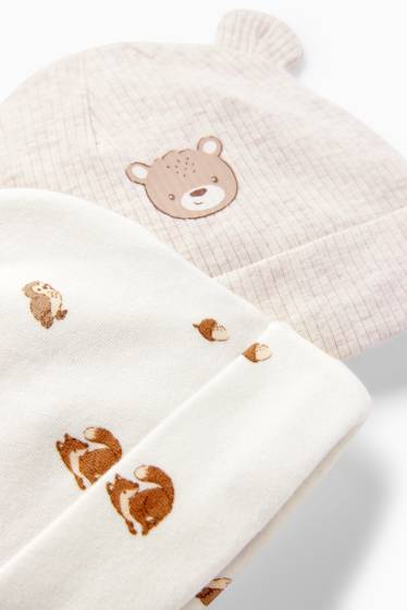 Unisex - Set van 2 - bosdieren - babybeanie - crème wit