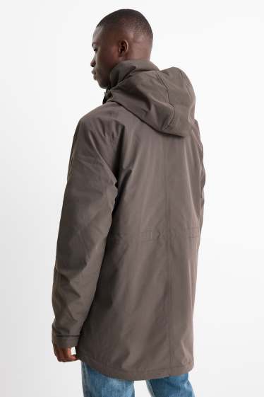 Heren - Regenparka met capuchon - gevoerd - waterdicht - donkergrijs