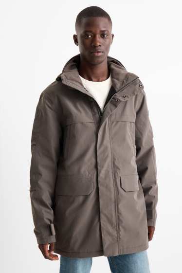 Heren - Regenparka met capuchon - gevoerd - waterdicht - donkergrijs