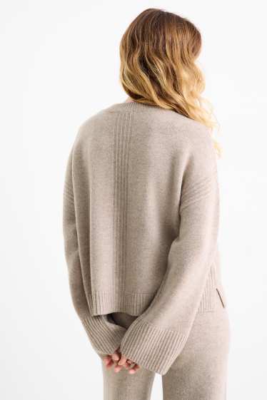 Dames - Trui, deels met kasjmier - wolmix - licht beige