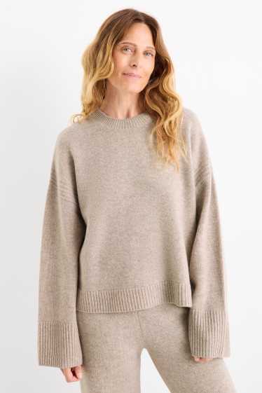 Dames - Trui, deels met kasjmier - wolmix - licht beige