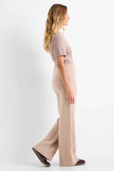 Damen - Strick-Jogginghose mit Kaschmir-Anteil - Woll-Mix - beige