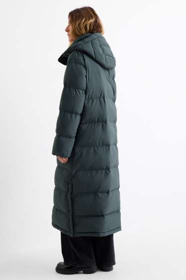 Women - Quilted coat with hood - water-repellent - dark gray