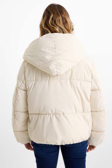 Damen - Steppjacke mit Kapuze - wasserabweisend - cremeweiß