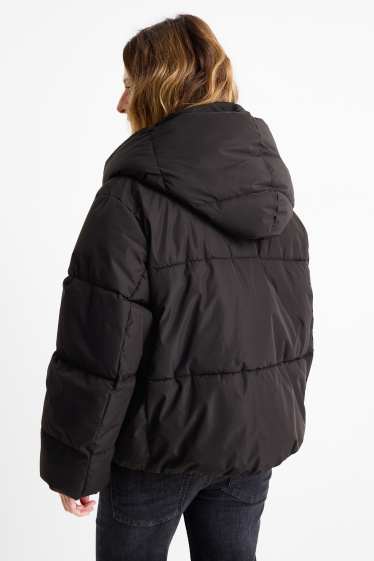 Women - Quilted jacket with hood - water-repellent - black