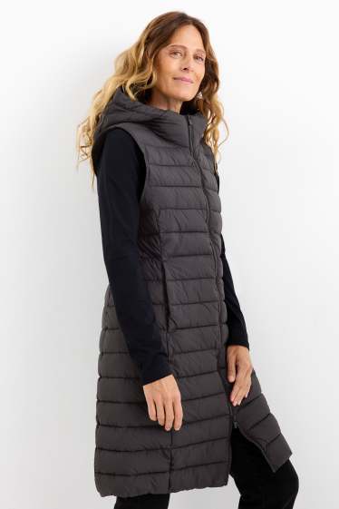 Dames - Gewatteerde bodywarmer met capuchon - zwart