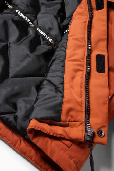 Kinder Jungen - Regenjacke mit Kapuze und Kunstfellbesatz - gefüttert - dunkelorange