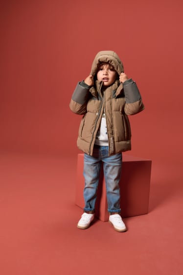 Kinder Buben - Steppjacke mit Kapuze - wasserabweisend - braun