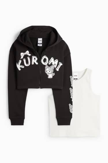 Bambine - Kuromi - set - felpa con zip e cappuccio più top - 2 pezzi - nero / bianco