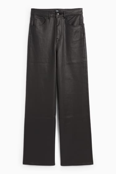 Femmes - Pantalon en toile - high waist - wide leg - noir