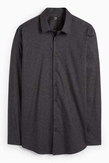 Men - Business shirt - slim fit - kent collar - patterned - black