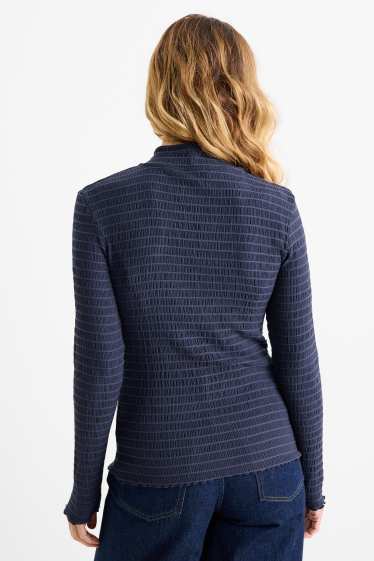 Femei - Tricou cu mânecă lungă - regular fit - cu fronseuri - albastru închis