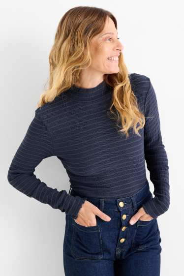 Femei - Tricou cu mânecă lungă - regular fit - cu fronseuri - albastru închis