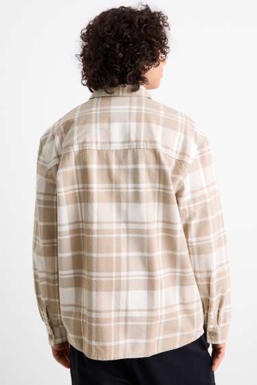 Men - Shirt - regular fit - kent collar - check - light beige