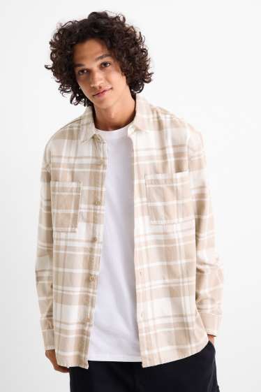 Men - Shirt - regular fit - kent collar - check - light beige