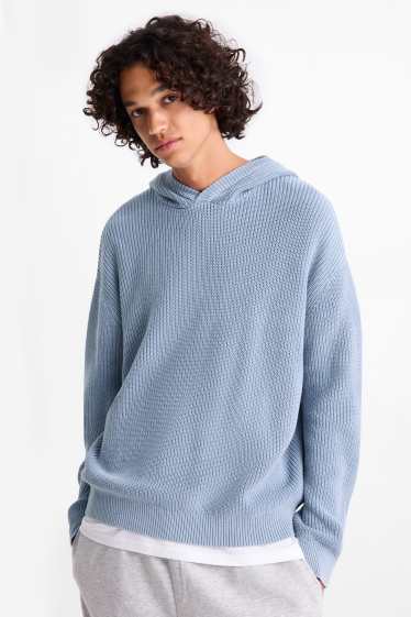 Men - Hooded jumper - ribbed - light blue